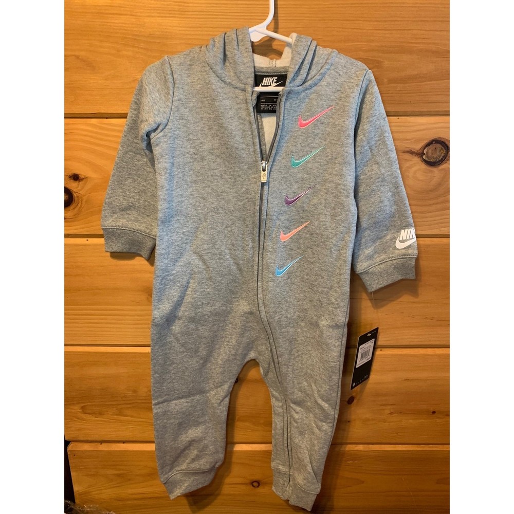 Nike Baby Zip Up Hoodie Romper Gray Fleece Size 18 Months NWT